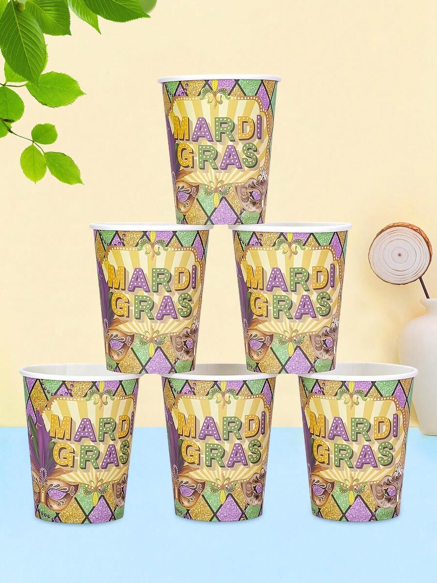 10/20/50 piezas Vasos de papel Mardi Gras, vasos de fiesta púrpura verde y dorado con máscara de Mardi Gras y patrón de carnaval, adecuados para celebración de Mardi Gras, fiesta temática de Nueva Orleans, baby shower, decoración de Martes Gordo para hombres y mujeres - Multicolor - Ver 1