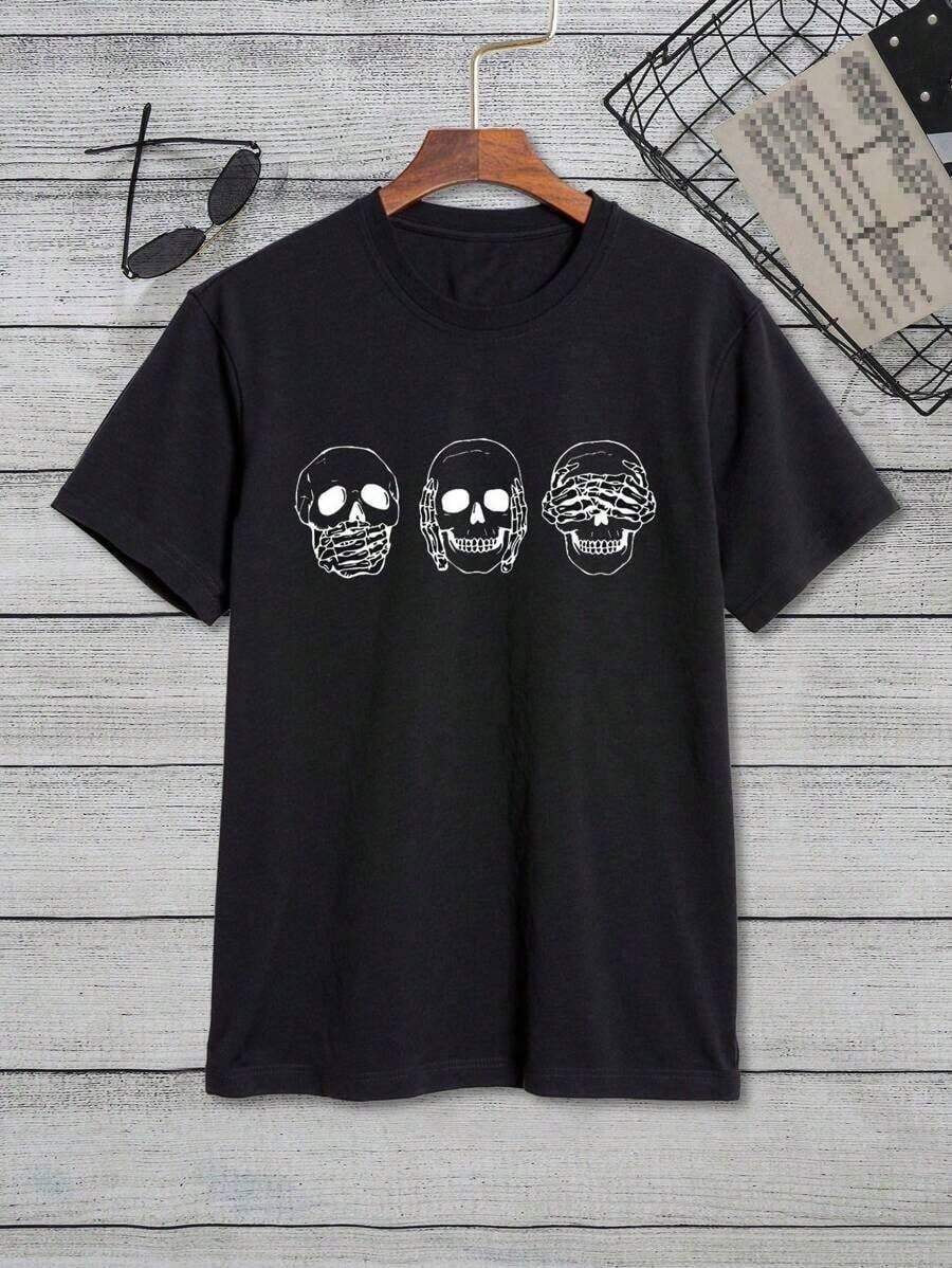 Manfinity Dauomo Men's Skull Print T-Shirt - 黑色 - 查看 1
