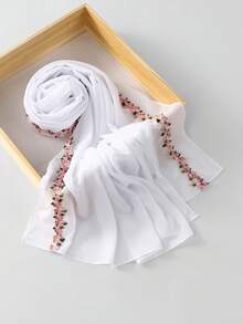 1 chiếc khăn trùm đầu bằng vải chiffon thêu hoa trơn màu dành cho nữ, kích thước 70x180cm, mềm mại, thoải mái, nhẹ, thoáng khí, đa năng, thiết kế thêu phối màu tương phản trang nhã, phù hợp cho sử dụng hàng ngày, mọi mùa, làm phụ kiện, dịp lễ hội. - Nhiều màu - Xem 4