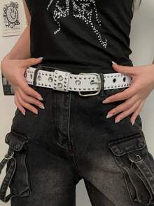 2pcs Hollow Punk Casual Women's Belt, Fashion Round Eyelet Decor Millennium Waistband, Unique Hip-Hop Thick Belt For Women, Suitable For Unisex Casual And Street Dance - Multiple Styles - View 5