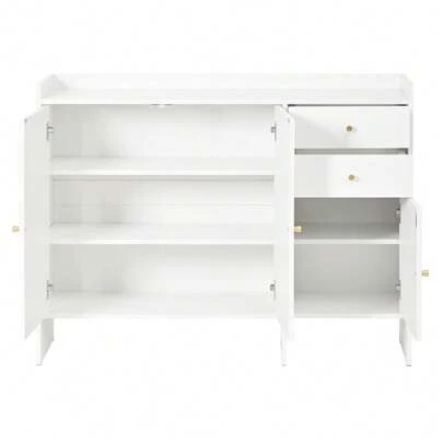 Shoe Cabinet With 3 Doors And 2 Drawers – Shoe Storage Chest With Metal Handles, Large Storage Space, Anti-Tip Device For Entryway/Hallway, White, Dimensions: W 120 Cm / H 90 Cm / D 35 Cm