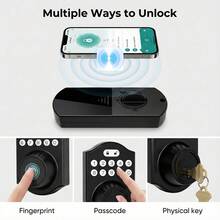 Smart Lock Fingerprint Door Lock – Tuya APP Remote Control, Keyless Entry Door Lock With Biometric Fingerprint, Password, Key, Passage Mode For Home Office – Black - DS06DSTUYA - View 4