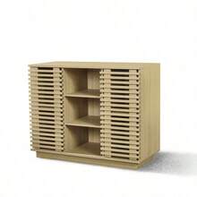 新作 オーク色のリビング収納キャビネット サイドボード 収納キャビネット 大容量収納キャビネット ムービングドア - ゴールデンオーク + エンジニアードウッド + メラミン1 - チェックする 8