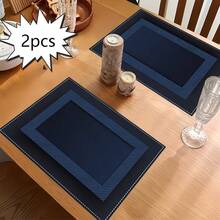 1pc/2pcs/4pcs/6pcs/8pcs/300pcs Set, 30*45cm Luxury Navy Blue Edged Placemats, Made Of 100% Polyester, Non-Slip Heat-Resistant Easy To Clean, Hand Wash, Machine Wash Or Dry Clean - Multicolor - View 22