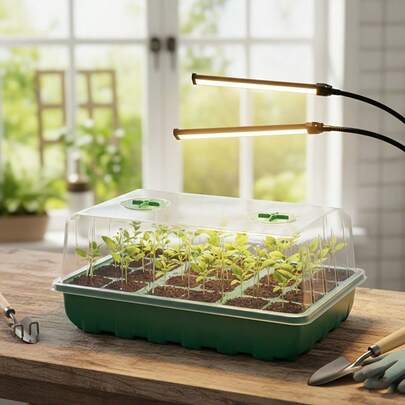 2pcs Thickened Seed Sprouting Tray, Each Tray Has 24 Cells, Comes With Humidity Dome And Base. This Outdoor Set Includes Ventilation Cover And Drainage Holes, Suitable For Vegetable, Flower And Herb Seed Planting, Requires Assembly