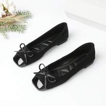 Giày bệt mũi vuông thắt nơ mới năm 2026, giày lười thoải mái đế mềm dành cho nữ. - màu đen - Xem 2