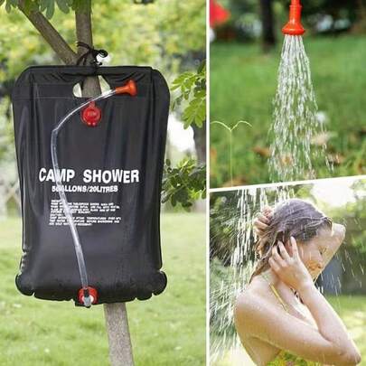 Bolsa de ducha exterior de gran capacidad de 20L, hecha de material PVC portátil, con manguera roja y dispositivo de ducha exterior plegable, adecuada para senderismo, viajes y actividades al aire libre