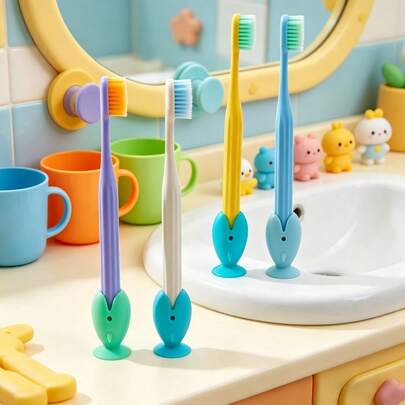 2/4/6/8pcs Cute Toothbrush Holder With Suction Cup, Bathroom Accessories, Portable Travel Toothbrush Cover, No Electric Needed, Home Decor & Furniture Stand