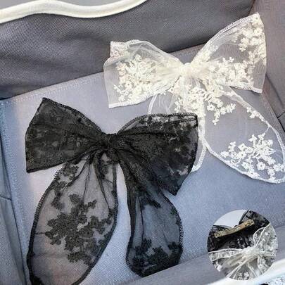 2个蕾丝蝴蝶结发夹，仙女森系风格超仙网纱刺绣春季发夹，百搭设计，适合女性