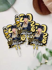1pc Customized Photo & Text Gold Glitter Graduation Hand Fan, Personalized 2026 Graduation Gift, Wooden Or Acrylic Options, Graduation Party Decor, University Graduation Photo Prop - Multicolor - View 7