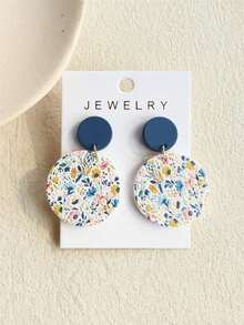 1 Pair Women's Spring/Summer Small Daisy, Blue Flower, Pink Flower Floral Print Ceramic Texture Elegant Cute Round Acrylic Earrings - Nhiều màu - Xem 4