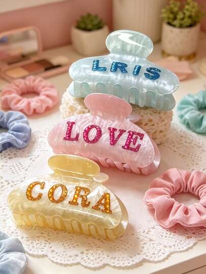 Set de 3 pinzas para el cabello personalizadas con nombre, pasadores para el cabello, pinzas para el cabello con rhinestones autoadhesivos hechos a mano, pinzas para el cabello con nombre de princesa con rhinestones, regalo para dama de honor