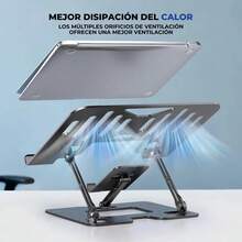 KLACK Soporte Ergonómico para Portátil y Tablet con Base Giratoria 360°, Elevador Metálico Ajustable y Plegable con Soporte para Teléfono Móvil, Accesorio de Escritorio para Productividad y Disipación de Calor - Ver 3