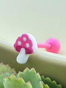 1件装亲肤低敏钛钢舌环，款式包括：可爱小熊、蓝玫瑰、粉红蘑菇、蓝花、蝴蝶等。钛钢舌钉饰品 - 卡通舌釘 - 查看 14