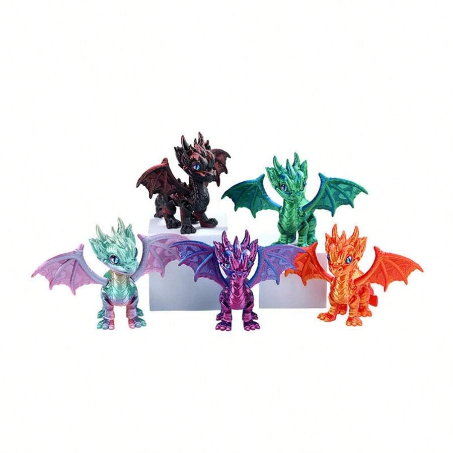 3D Printed Movable Joint Western Dragon Stress Relief Doll, Flexible Joint Demon Dragon Sculpture Doll, Pressure Relief Desktop Pet, PLA Material Magical Creature Model, Creative Home Office Decor, Unique Gift For Dragon Lovers (Eye Shape And Color Random) - Multicolor - View 1