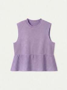 FOR BEAUTY Women's Spring/Summer Knit Sleeveless Top, Casual Minimalist Style, Solid Color, Ruffle Hem, Flattering, Suitable For Commuting, Dating, Holiday, Leisure - Man Zi - View 8