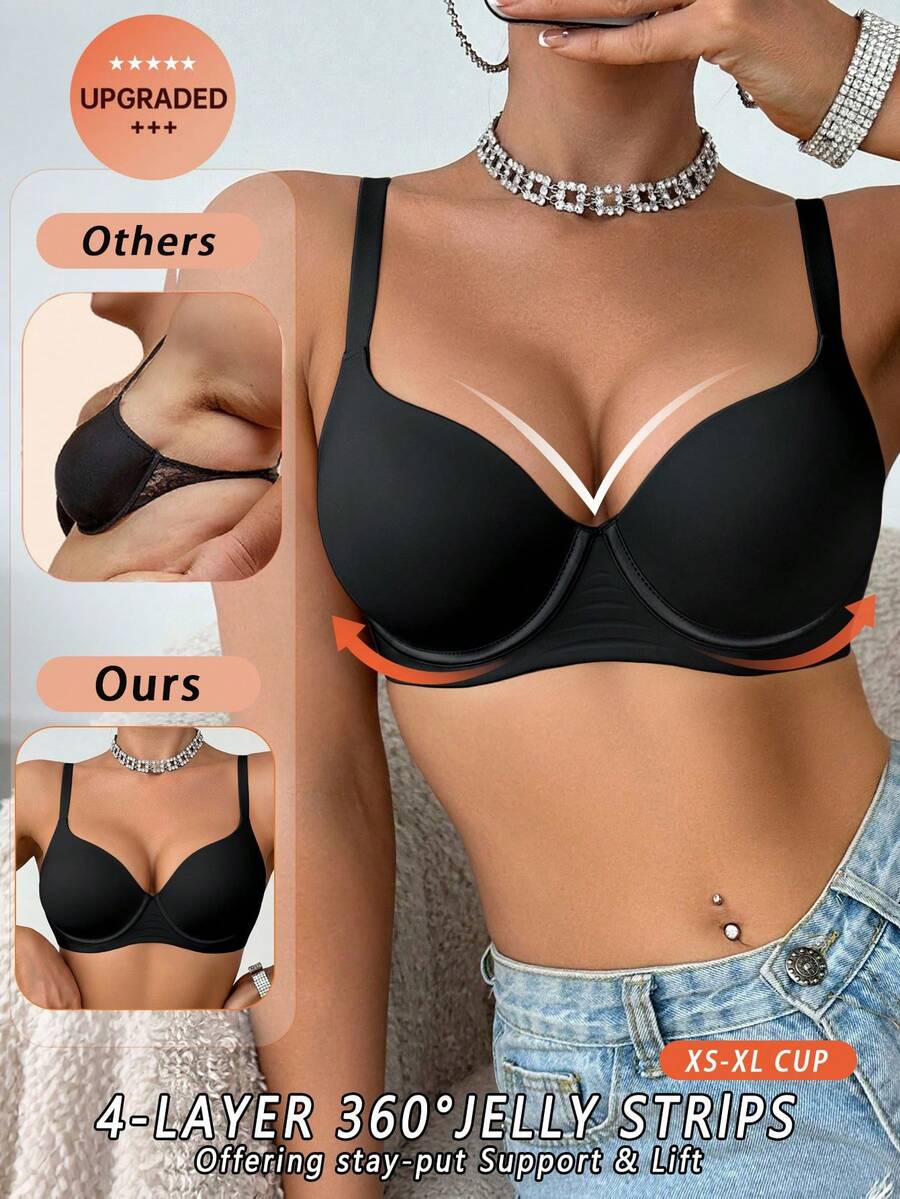 Women's Solid Color Wireless Supportive Bra With Wide Band, Comfortable And Elegant Ladies Lingerie - Black - View 1