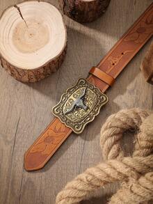 1条西部风格腰带，男士复古牛仔休闲腰带，适合日常搭配牛仔裤穿着 - BH1050 - 查看 5