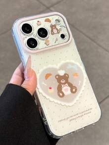 Cute Cartoon Bear Polka Dot Pattern Phone Case For IPhone 17 ProMax, 17 Pro, 16, 15, 14, 13 Pro Max, Adorable Strawberry Anti-Drop Back Cover - Heart-shaped Bear - View 7