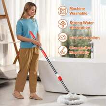 Spin Mop And Bucket With Wringer Set, 360° Mop And Bucket System With 3 Microfiber Mop Refills And 61" Extended Handle For Floor Cleaning - 白色 6 刷頭 + 地板刷 - 查看 10