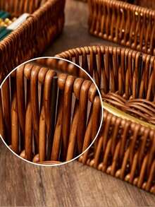Woven Cutlery Rack, Chopstick Holder, Kitchen Countertop Storage Basket, Rattan Basket, Portable Lightweight Dining Table, Banquet Tableware Organizer Box, Kitchen Storage & Accessories, Home Essentials, Kitchen Organizers, Suitable For Cutlery, Cosmetics, Stationery, Bedroom Decor, Coastal Style Seaweed Rattan Storage Basket, Kitchen Organizer, Kitchen Accessories Storage, Organizer Rack - Multicolor - View 3