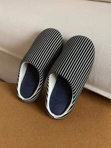 XIXITIAO Unisex Black And White Striped Indoor Slippers, Suitable For All Seasons, Lightweight And Soft Sole, Quiet And Non-Slip For Hardwood Floors, Minimalist Striped Design, Comfortable For Everyday Household Wear - Black - View 10