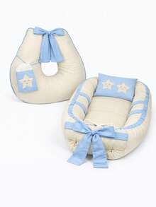 Baby Nest Kit: Reducer Pillow, Nursing Cushion, Embroidered Washcloth - BABY BLUE - View 3