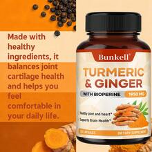 Bunkell Premium Turmeric & Ginger - With Black Pepper For High Absorption - Supports Heart, Brain & Joint Health - 120 Capsules - 1 Bottle - View 7