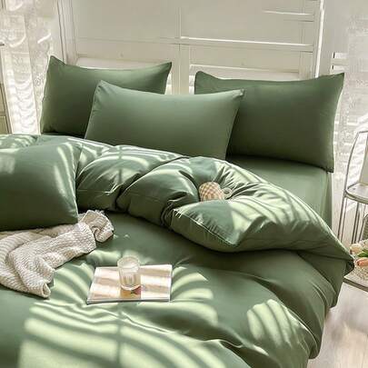 3pcs Solid Color Soft & Comfortable Duvet Cover Set (1*Duvet Cover + 2*Pillow Shams, No Filling), Suitable For Bedroom & Guest Room, Machine Washable, All Season