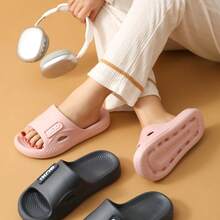 Letter Hollow Out Beach Slippers, Summer Non-Slip Wearable Vacation Style Ladies Pink Sandals - Pink - View 5
