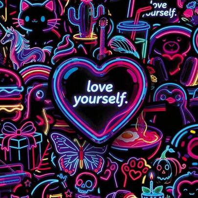 50张霓虹动物贴纸，霓虹装饰，卡通涂鸦装饰贴纸，酷炫贴纸，彩色贴纸，防水乙烯基贴纸，适用于水瓶、笔记本电脑、手机、滑板、自行车、行李箱、吉他等。