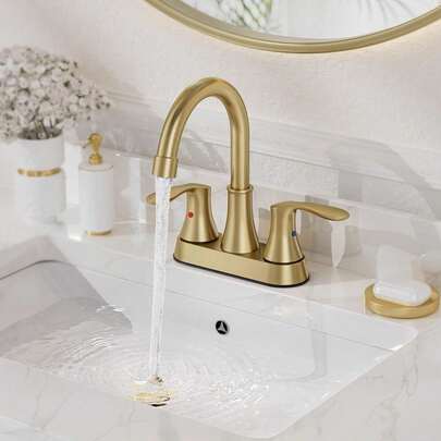 2 Handle Bathroom Sink Faucet, Modern Lead-Free 360 ° Swivel Spout Bath Lavatory Vanity Faucets Set For Bathroom Sinks With Drain & Water Hoses