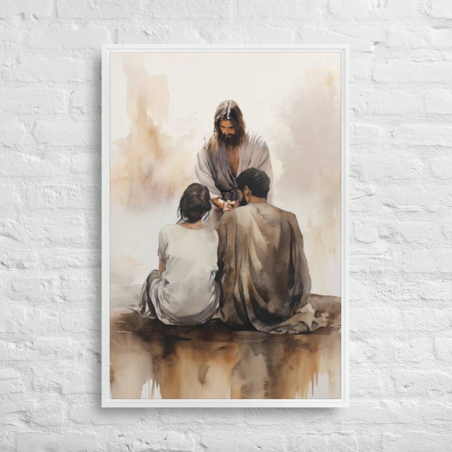1pc Canvas Wall Art, Framed Wall Art, Faith Embrace, Jesus Christ, Christian Saint Art, Modern Framed Artwork, Wedding Decor, Groom & Bride Poster Art, Home Decor, Room Decor, Bedroom Decor, Living Room Decor, Office Decor, School Decor, Apartment Decor, Dorm Decor, Wedding Gift, Jesus Poster - Jesus Art - View 1