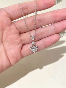 Shescity 1 chiếc vòng cổ nữ bằng đồng đính đá Zirconia hình trái tim và giọt nước, kiểu dáng tối giản tinh tế, độc đáo và thanh lịch. - Bạc - Xem 2