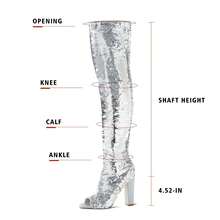 Women's Sequined Over-The-Knee Boots, Open-Toe Over-The-Knee Boots, Chunky Heel, Sparkly And Sexy High Boots, Party/Nightclub/Prom Women's Shoes - 銀色 - 查看 2