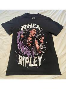 FashionAll Match Herren Rhea Ripley Offizielles Wrestling T-Shirt mit blutigen lila Ketten - Schwarz - Übersicht 6
