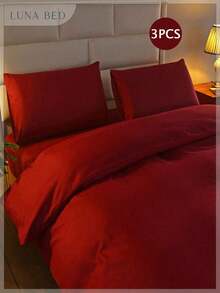 Juego de ropa de cama de 3 piezas de unicolor: suave y cómodo, adecuado para dormitorio, hotel, dormitorio y decoración navideña - Rojo - Ver 1