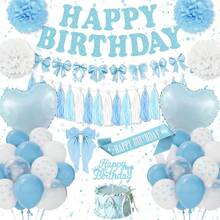 Decoraciones de Cumpleaños con Lazos Azules, Decoraciones de Cumpleaños con Lazos Coquetos, Globos Azules, Pinza para el Cabello para Mujeres y Niñas, Decoración para Fiestas Temáticas de Lazos - Azul - Ver 2