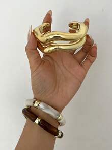 4pcs Vintage Minimalist Wave Shaped CCB Material Bangle Bracelets And Acrylic Cuff Bracelets, Suitable For Women's Daily Wear, Stackable, Perfect Gift Choice For Holidays - Multicolor - View 4