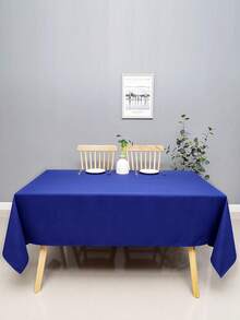 1pc Washable Polyester Tablecloth, Solid Color Rectangular Multi-Size Decorative Fabric Tablecloth, Suitable For Buffet Dinner, Cafe, Banquet, Picnic, Camping, Indoor, Outdoor And More - Blue - View 3
