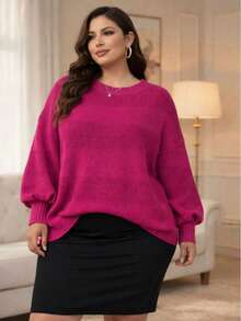Plus Size Thick Knit Sweater, Large Size - Màu Hoa hồng đỏ - Xem 1