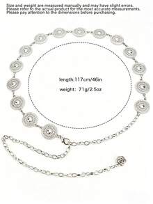 1pc Bohemian Chic Vintage Silver Metal Hollow Round Disc Chain Waist Belt, Versatile Fashion Accessory Suitable For Women In Any Occasion - Silver - View 4