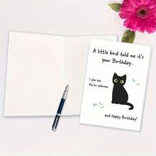 1张趣味猫咪生日贺卡 - “一只小鸟给我讲了个笑话”，送给他/她都很合适，附赠诙谐祝福语，是理想的生日/礼物之选，5*7英寸 - 含信封 - A - 查看 6