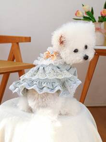 1pc Pet Clothes Dog Cat Apparel Small Dog Puppy Outfit Wedding Dress Series Palace Style Lace Trim Dress - Multicolor - View 3
