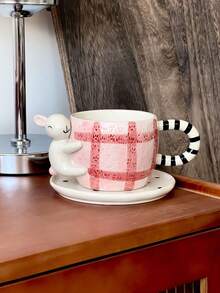 2pcs (1 Cup & 1 Saucer) Ceramic Coffee Cup And Saucer Set, Suitable For Home Kitchen, Restaurant, Living Room, Gift, Drinking Tea, Coffee, Milk, Juice, Wedding, Party, Birthday - Multicolor - View 1