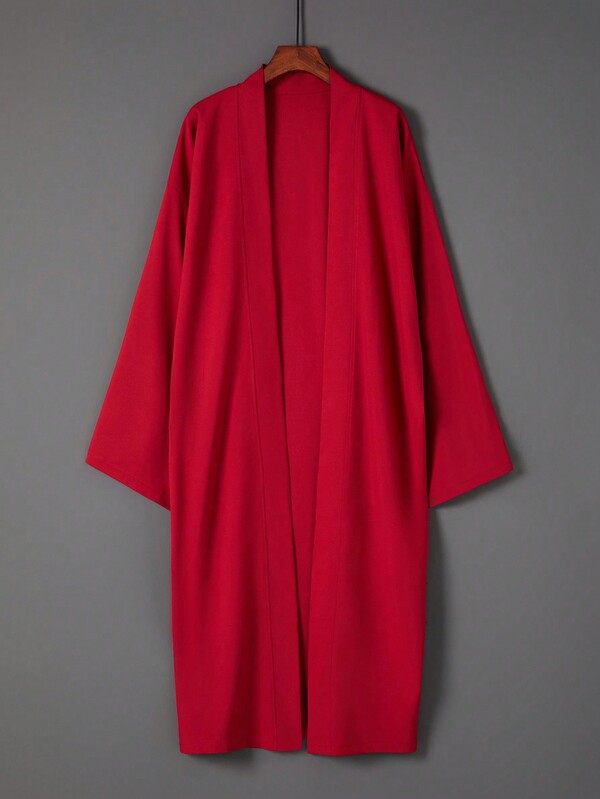 Versatile Solid Color Loose Fit Mid-Length Windbreaker Cover Up, Chinese Style Hanfu Inspired Lightweight Summer Beach Swimsuit Cover Up