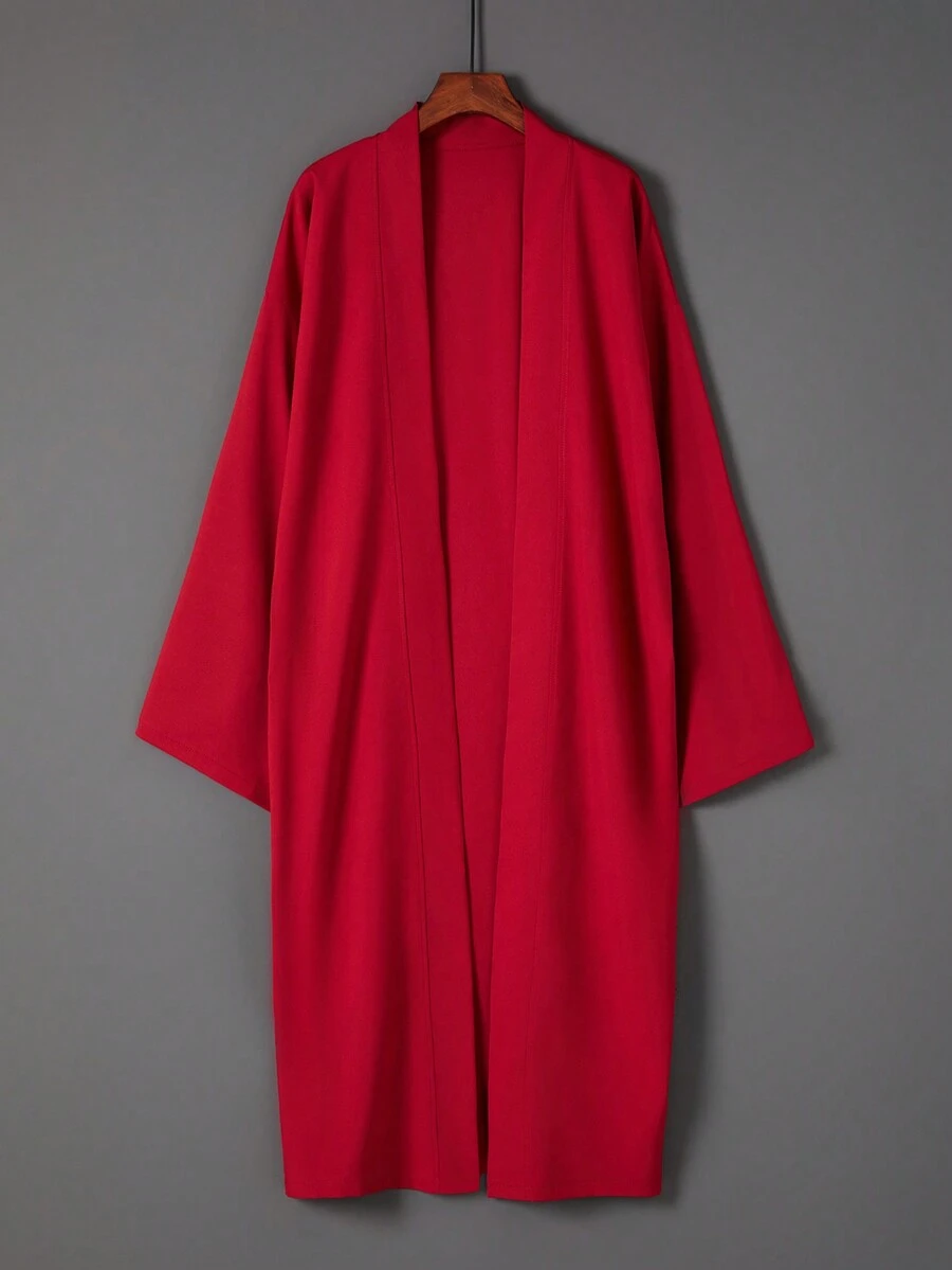 Áo khoác gió dáng dài vừa phải, màu trơn, đa năng, kiểu dáng Hanfu Trung Quốc, nhẹ, thích hợp cho mùa hè đi biển. - Đỏ - Xem 1