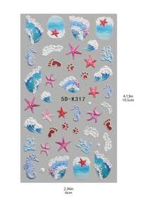 QIANJIKU 2片装5D立体海洋风美甲贴纸 - 3D海星、海马、海龟美甲贴花 - 适合夏季海滩度假/户外派对/音乐节/清新海洋主题DIY美甲装饰 - 彩色 - 查看 8