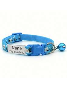 1 Stück personalisiertes individuelles Haustier Halsband für Katze/Hund, kann mit Haustier-ID und Kontaktinformationen graviert werden, mit Katzenmuster und Glocke, weiches, bequemes, verstellbares Halsband, ideales Geschenk für Haustiere - Verschiedenfarbig - Übersicht 11