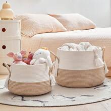 1 Stück Boho gewebter Kasten mit Quasten-Griffen, Spielzeug Aufbewahrungsbox, Aufbewahrungskorb für Kleinigkeiten, Spielzeug, Kleidung, platzsparender Aufbewahrungsorganisator für Küche, Schlafzimmer, Büro, Schreibtisch, Kommode, ästhetische Raumdekoration, Landhausstil Dekoration - Farbblockierung – Weiß + Khaki - Übersicht 11
